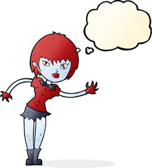 cartoon vampire girl welcoming with thought bubble