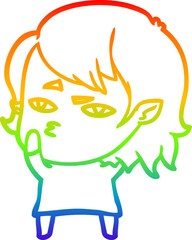 rainbow gradient line drawing cartoon vampire girl