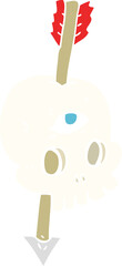 flat color illustration of a cartoon magic skull with arrow through brain