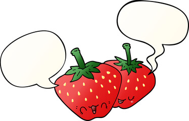 cartoon strawberries and speech bubble in smooth gradient style