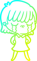 cold gradient line drawing cartoon woman crying
