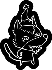 cartoon icon of a hungry wolf wearing santa hat