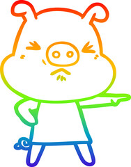 rainbow gradient line drawing cartoon angry pig