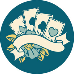 tattoo style icon of cards and banner