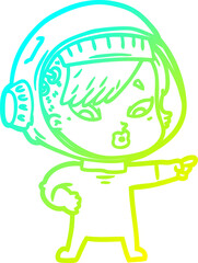 cold gradient line drawing cartoon astronaut woman