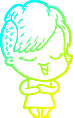 cold gradient line drawing happy cartoon girl