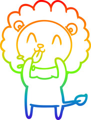 rainbow gradient line drawing happy cartoon lion