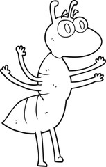 black and white cartoon ant