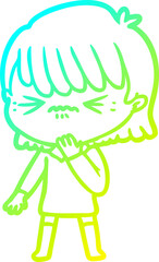cold gradient line drawing cartoon girl regretting a mistake