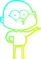 cold gradient line drawing cartoon bald man staring
