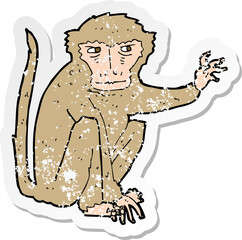 retro distressed sticker of a cartoon evil monkey