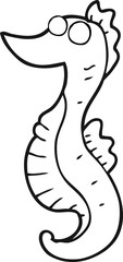 black and white cartoon seahorse