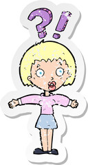 retro distressed sticker of a cartoon surprised woman