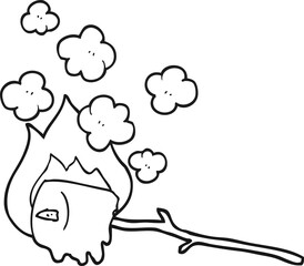 black and white cartoon burning marshmallow