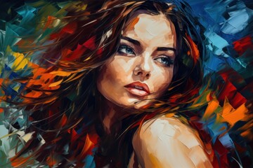 Redhead woman colorful portrait in vivid impressionist style generative AI