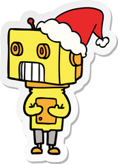 sticker cartoon of a robot wearing santa hat