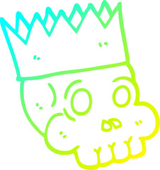cold gradient line drawing cartoon skull wearing crown