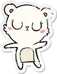 distressed sticker of a peaceful cartoon polar bear