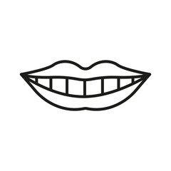 Healthy Human Smile Line Icon. Mouth with Teeth Linear Pictogram. Beauty Lips and White Teeth. Oral Care. Dentistry Outline Symbol. Dental Treatment. Editable Stroke. Isolated Vector Illustration