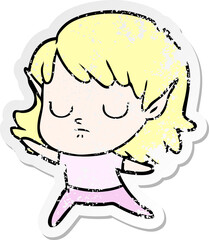 distressed sticker of a cartoon elf girl