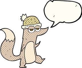 comic book speech bubble cartoon little wolf wearing hat