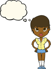 cartoon annoyed girl with thought bubble