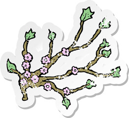 retro distressed sticker of a cartoon flowering branch