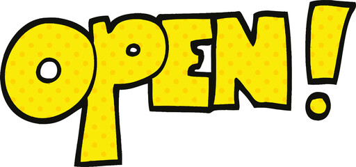 comic book style cartoon open sign
