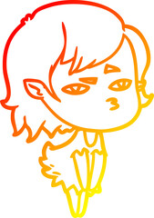 warm gradient line drawing cartoon vampire girl