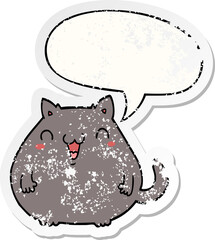 cartoon cat and speech bubble distressed sticker