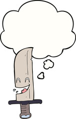 cartoon laughing knife and thought bubble