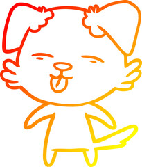 warm gradient line drawing cartoon dog sticking out tongue