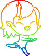 rainbow gradient line drawing cartoon laughing vampire girl running