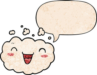 happy cartoon cloud and speech bubble in retro texture style