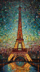 Digital abstract painting of the eiffel tower