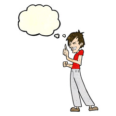 cartoon angry man arguing with thought bubble