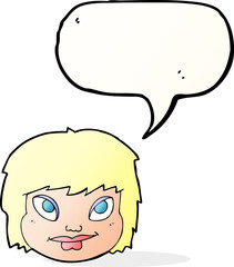 cartoon female face with speech bubble