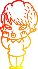 warm gradient line drawing cartoon woman