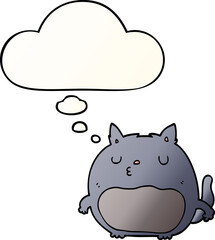 cartoon cat and thought bubble in smooth gradient style