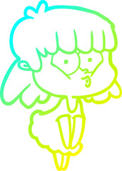 cold gradient line drawing cartoon whistling girl