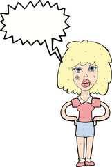 cartoon tough woman with speech bubble