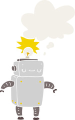 cartoon robot and thought bubble in retro style