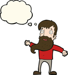 cartoon man with beard waving with thought bubble