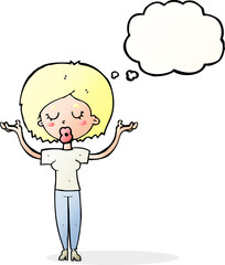 cartoon peaceful woman with thought bubble