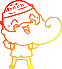 warm gradient line drawing happy man with beard and winter hat