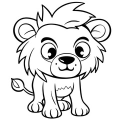 Cute cartoon lion black outline. Vector icon.
