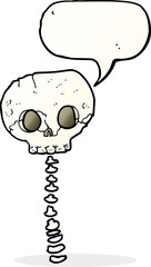 cartoon spooky skull and spine with speech bubble