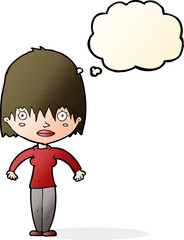 cartoon woman staring with thought bubble