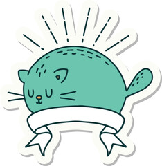 sticker of tattoo style happy cat