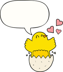 cute hatching chick cartoon and speech bubble